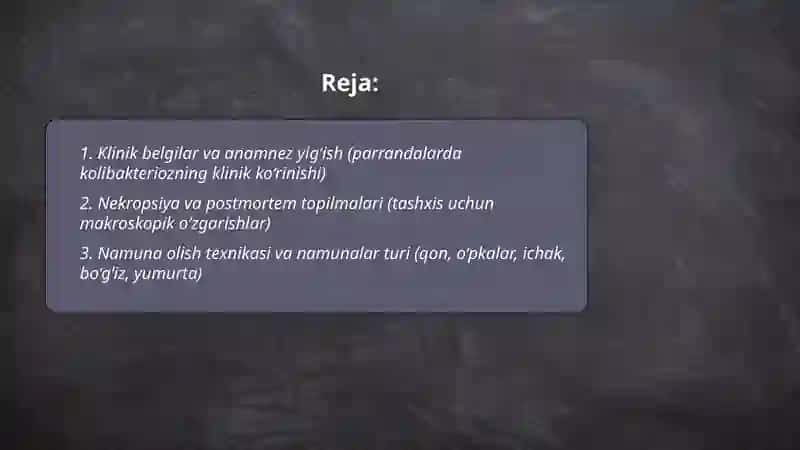 Parrandalarda kolibakterioz kasalliklari diagnostikasi 2