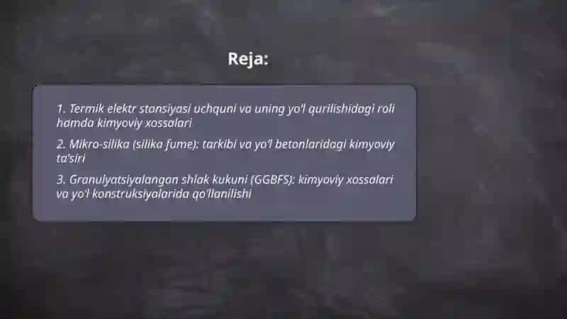 Yo‘l qurilishida qo‘llaniladigan mineral kukunlar va ularning kimyoviy xossalari 2