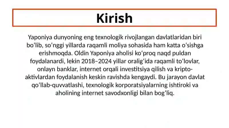 Yaponiyadagi raqamli moliyaning rivojlanishi 2