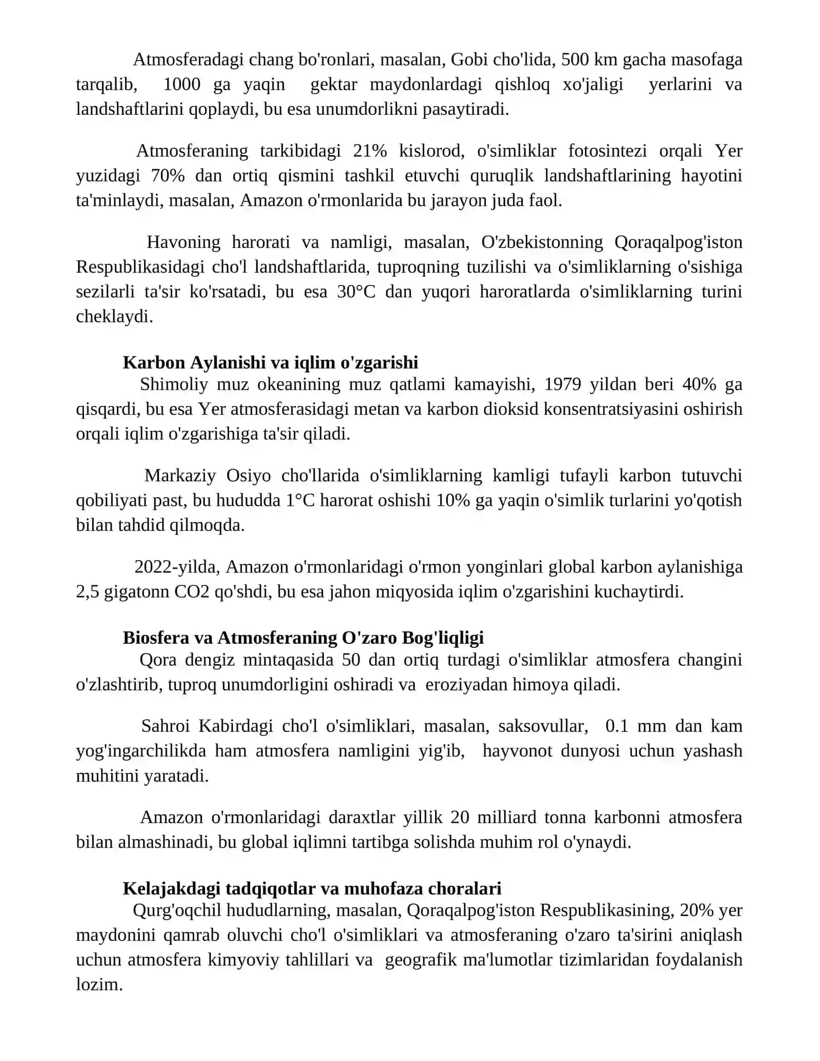 Landshaftlarda biosfera atmosferaning bogʻliqligi 2