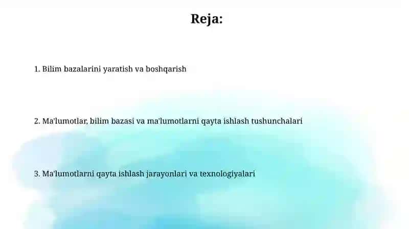 Ma'lumot axborot bilimlar bazasi va ma'lumotlarni qayta ishlash 2