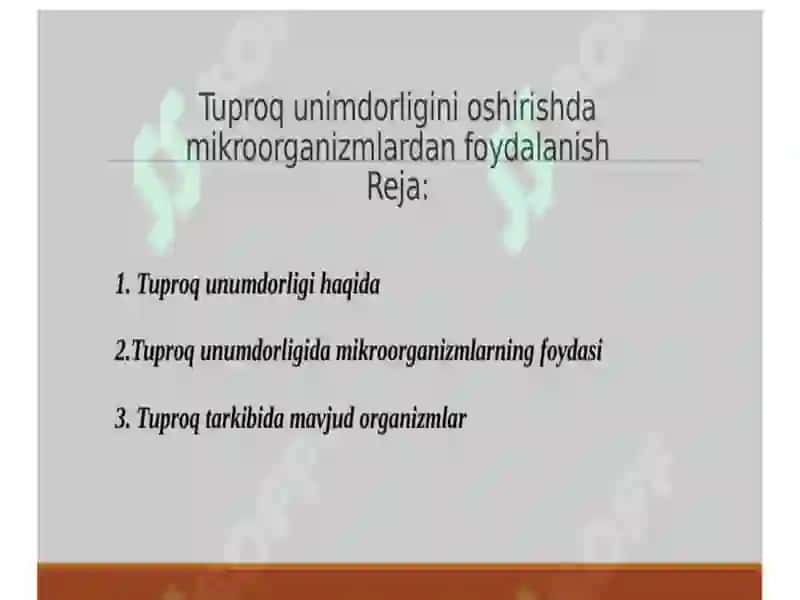 Tuproq unimdorligi haqida 2