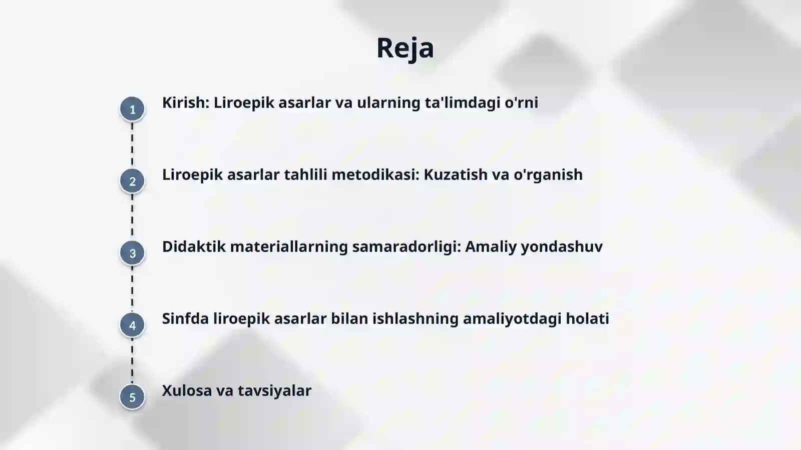 Boshlang'ich sinfda liroepik asarlar ustida ishlash darslarini kuzatish va didaktik materiallarining ahamiyati (4 ta reja, asarlar misolida) 2