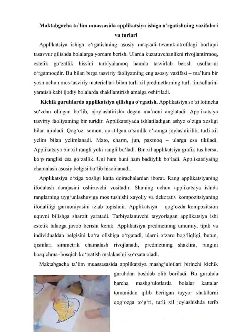 Maktabgacha yoshdagi bolalarni applikatsiya ishlariga o'rgatish 2