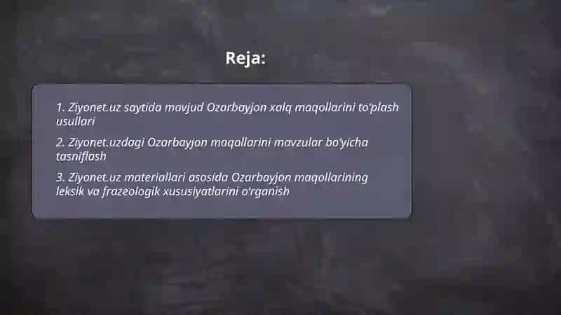Ziyonet.uz internet tarmogʻidan Ozarbayjon xalq maqollarni oʻrganish 2