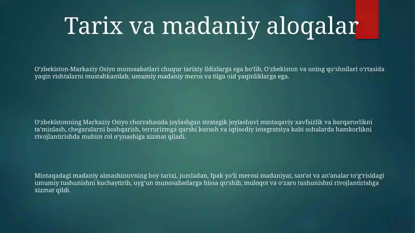 Uzbda Markaziy Osiyoda Tinchlik Va TotuvlikniTaʼMinlashdagiÓrni 2