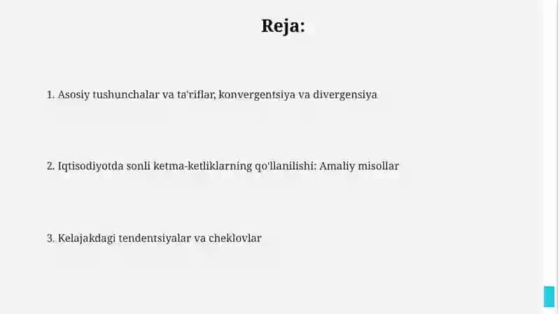 Iqtisodiyotda sonli ketma-ketliklarning qo'llanishi 2