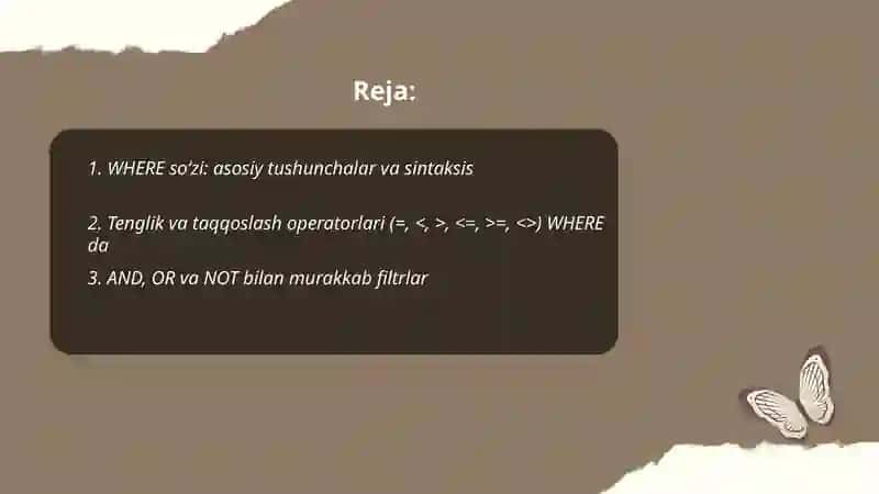 WHERE so‘zi: asosiy tushunchalar va sintaksis 2