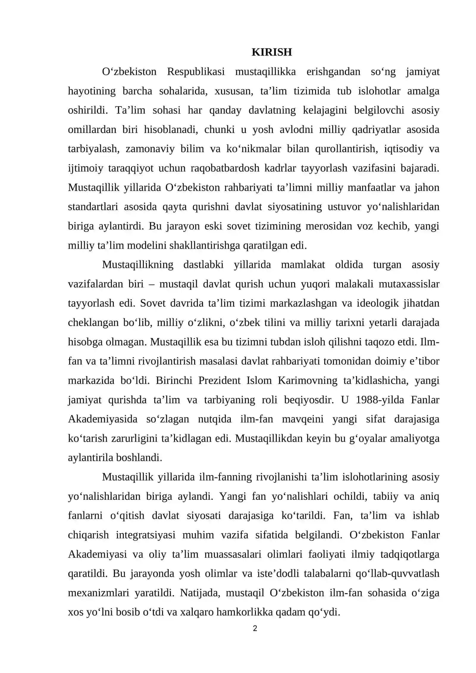 Oʻzbekiston Respublikasida ta’lim sohasida amalga oshirilgan islohotlar. 2