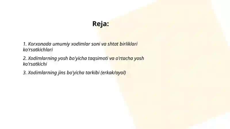 Korxonalarda xоdimlаr stаtistikаsi ko‘rsаtkichlаri 2