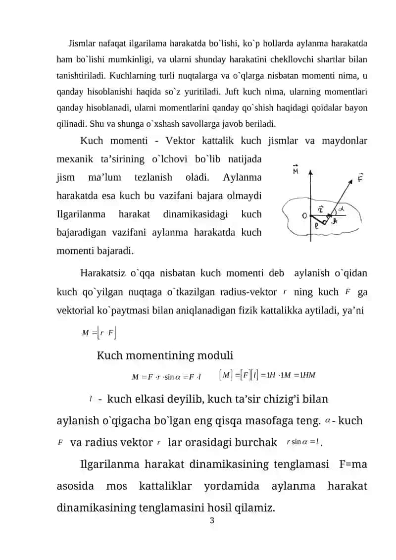 Kuch momenti nuqtasiga nisbatan va o`qqa nisbatan kuch momenti 2