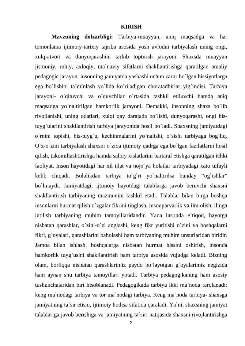 BOSHLANG'ICH SINFLARDA TARBIYA JARAYONI MOHIYATI VA MAZMUNI 2