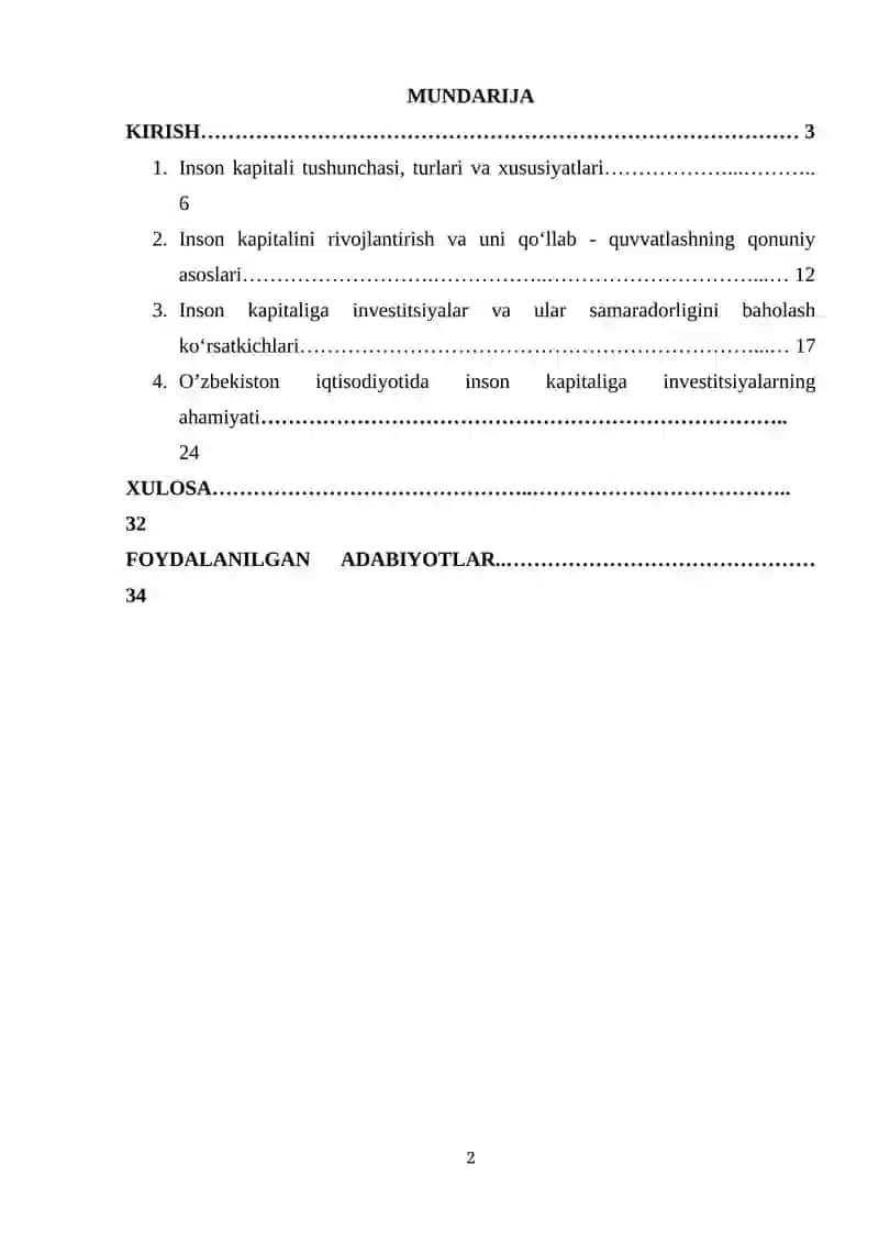 INSON KAPITALIGA INVESTITSIYALARNING MOHIYATI, TURLARI VA SAMARADORLIGI 2