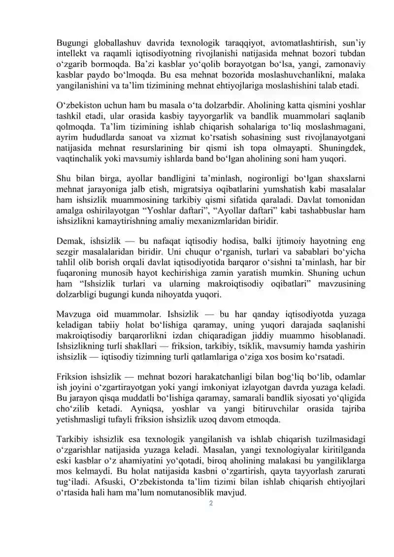 Ishsizlik turlari va ularning makroiqtisodiy oqibatlari 2