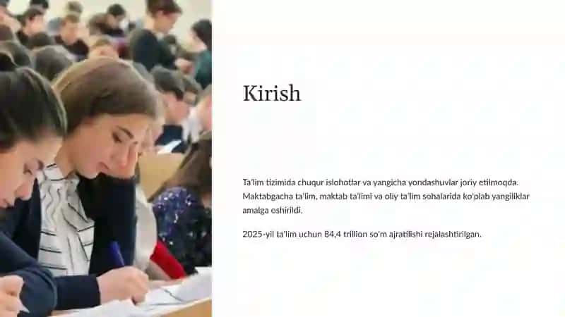Oʻzbekiston Respublikasi taʼlim sohasida amalga oshirilgan islohatlar 2