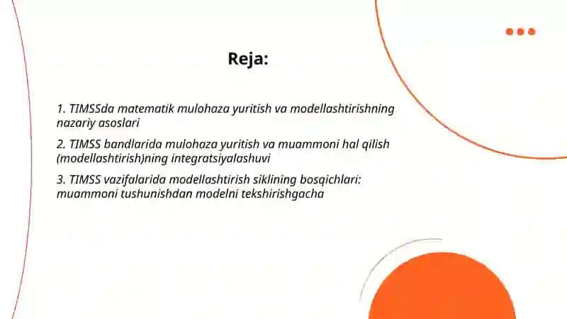 TIMSS xalqaro baholash dasturida matematik mulohaza yuritish va muammoni hal qilish (modellashtirish) orasidagi bog'lanish sikli 2