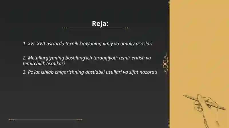 Texnik kimyoning XVI va XVII asrlardagi boshlangʻich qadamlari 2
