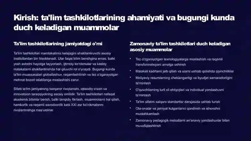 Ta'lim Tashkilotlari Faoliyatini Tashkil Etish: Zamonaviy Yondashuvlar 2