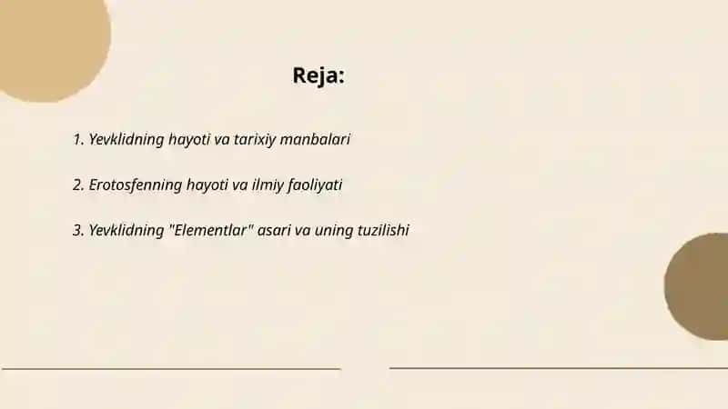 Yevklid va Erotosfen hayoti va ijodi haqida maʼlumot 2