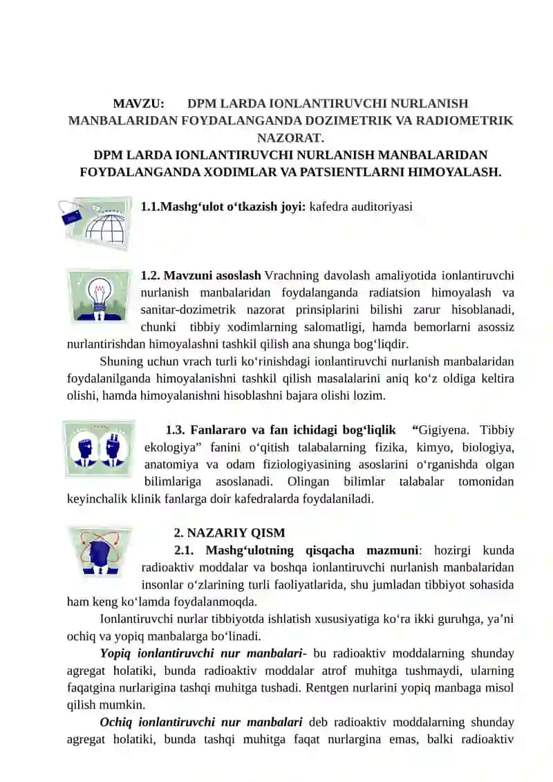 DPM LARDA IONLANTIRUVCHI NURLANISH MANBALARIDAN FOYDALANGANDA DOZIMETRIK VA RADIOMETRIK NAZORAT 2