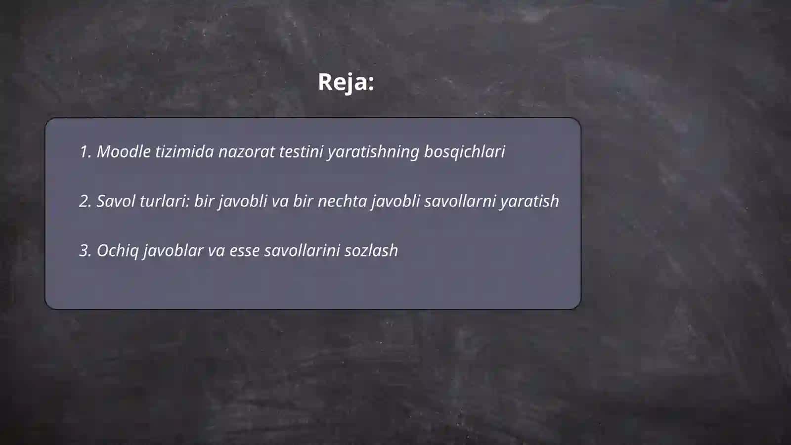 Moodle tizimida nazorat testlarini yaratish 2