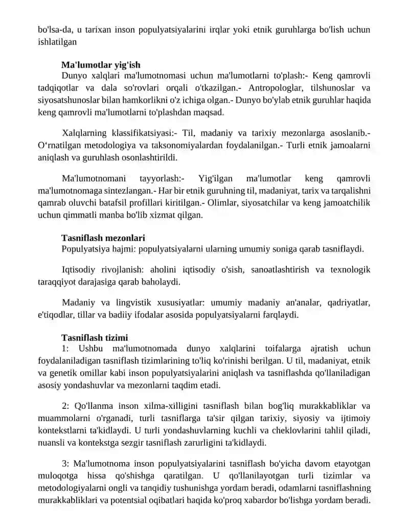 Dunyo Xalqlarining Klassifikatsiyasi Haqida Ma'Lumotnoma 2