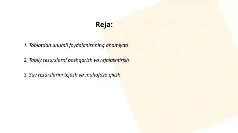 Tabiatdan unumli foydalanish 2