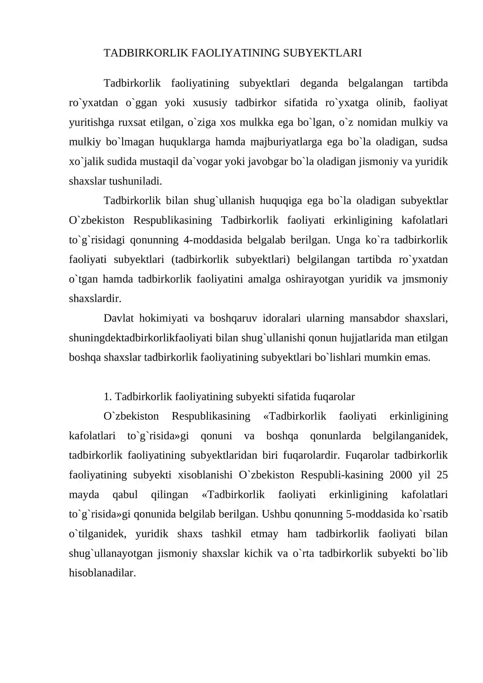 Tadbirkorlik faoliyatining subyektlari 2