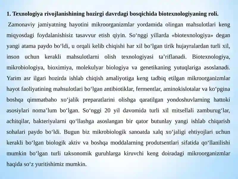 BIOTEXNOLOGIK JARAYONLAR JIHOZLARI FANI ASOSLARI 2