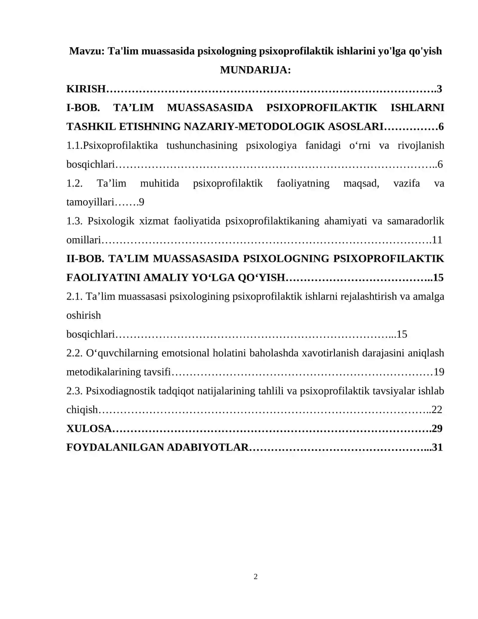 TA'LIM MUASSASIDA PSIXOLOGNING PSIXOPROFILAKTIK ISHLARINI YO'LGA QO'YISH 2