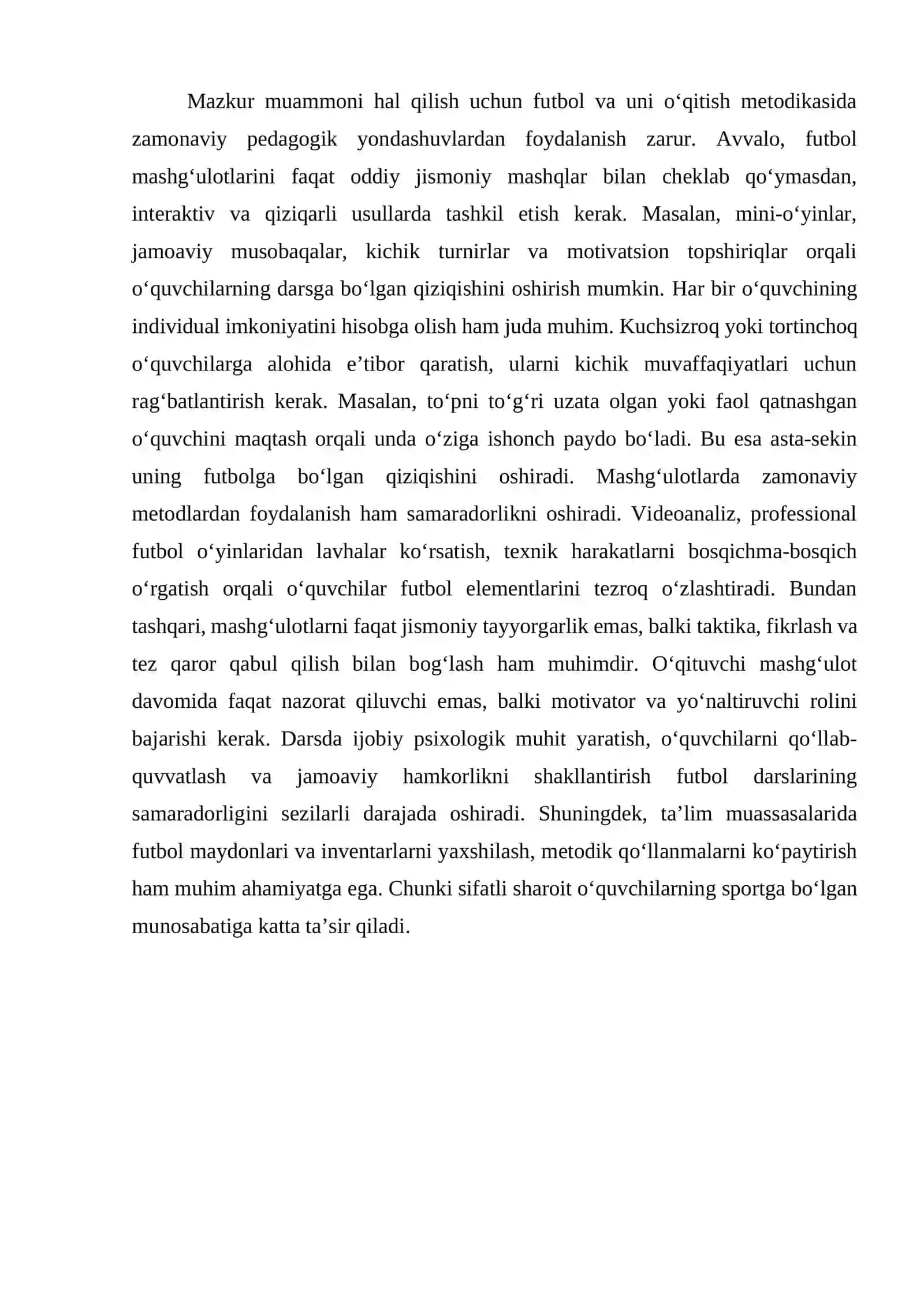 Futbol darslarida o‘quvchilarning jismoniy faolligi va qiziqishining pasayishi 2