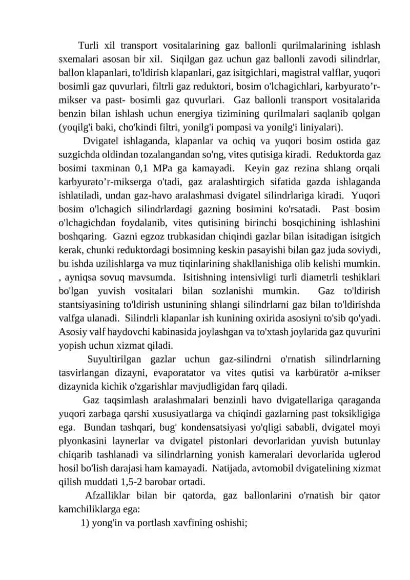 Gaz balonli avtotraktor dvigatellarining ta’minlash tizimini tuzilishi va ishlashi 2