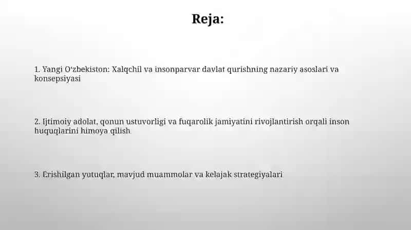 Yangi Oʻzbekiston: Xalqchil va insonparvar davlat qurishning nazariy asoslari va konsepsiyasi 2