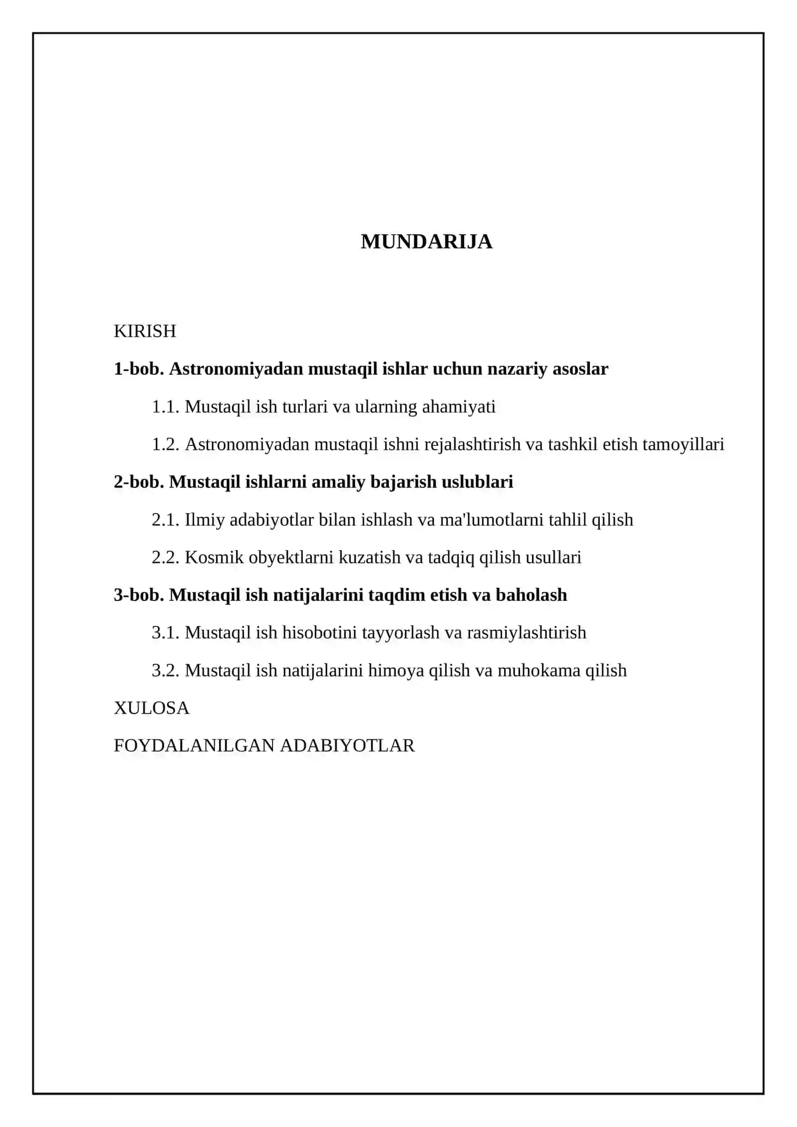 Astronomiyadan. mustaqil ishlarni tashkil etish 2