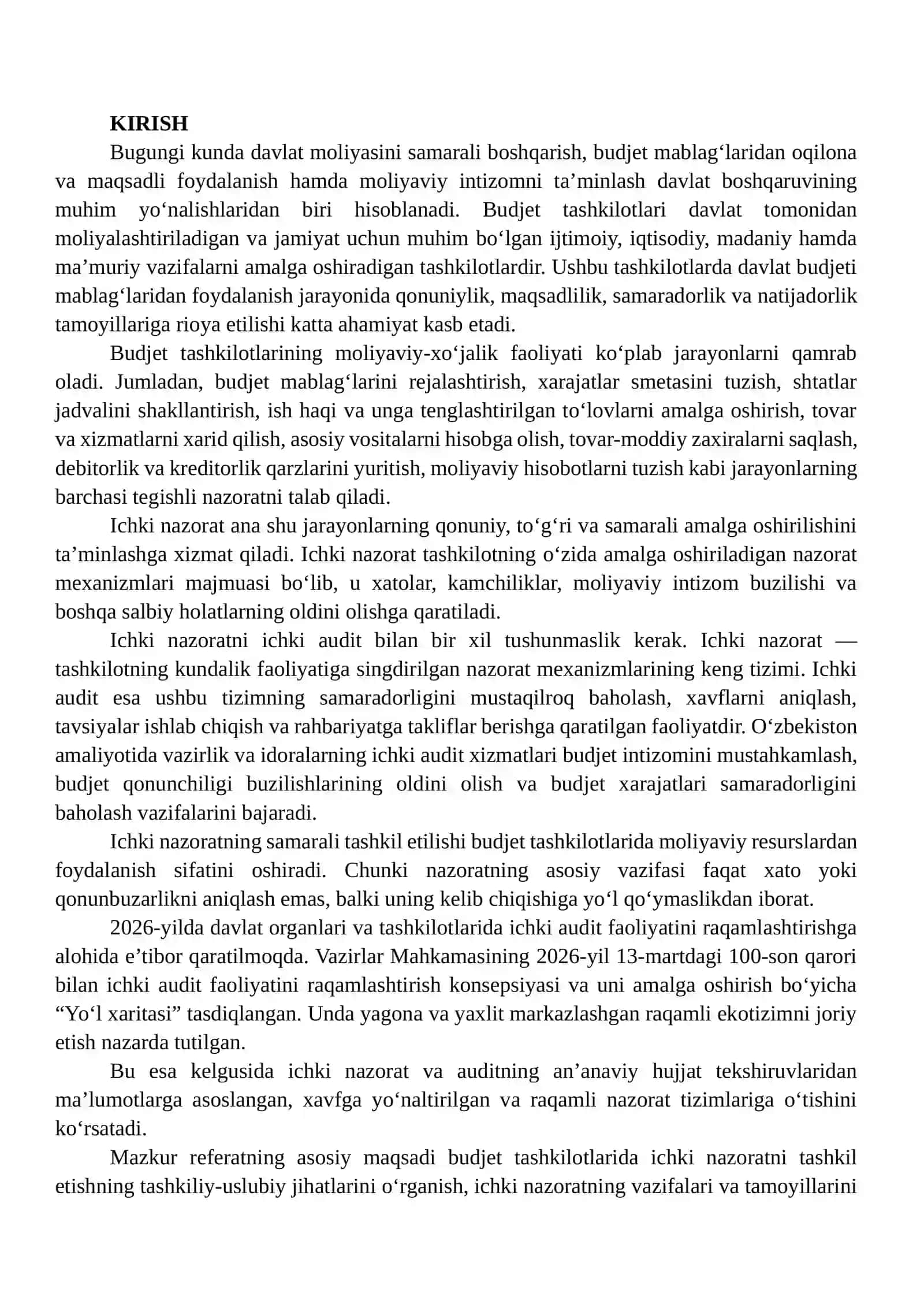BUDJET TASHKILOTLARIDA ICHKI NAZORATNI TASHKIL ETISHNING TASHKILIY-USLUBIY JIHATLARI 2