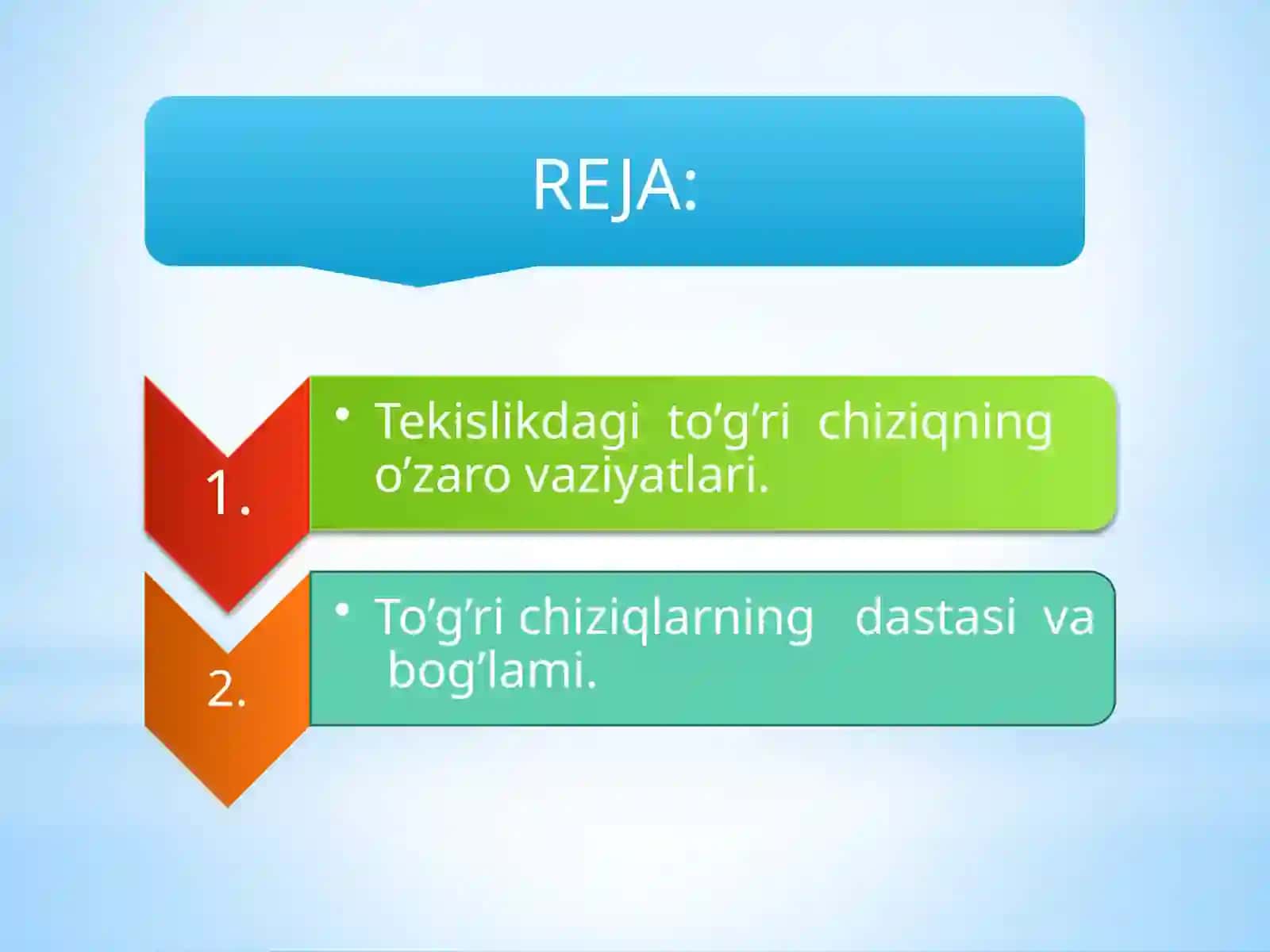 Tekislikdagi to’g’ri chiziqning o’zaro vaziyatlari 2