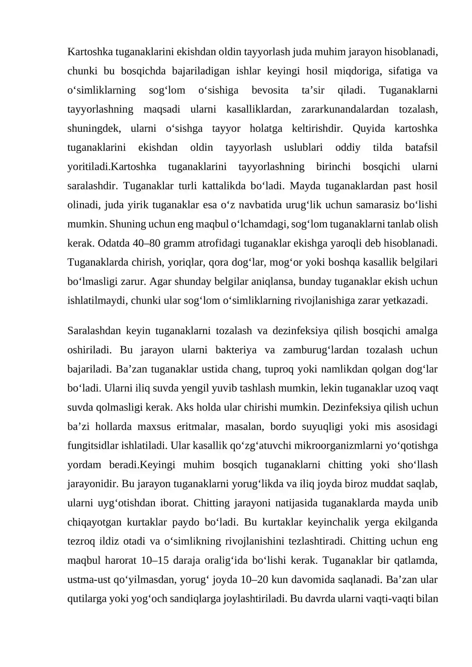 Kartoshka tuganaklarini ekish oldidan tayyorlash uslublari 2