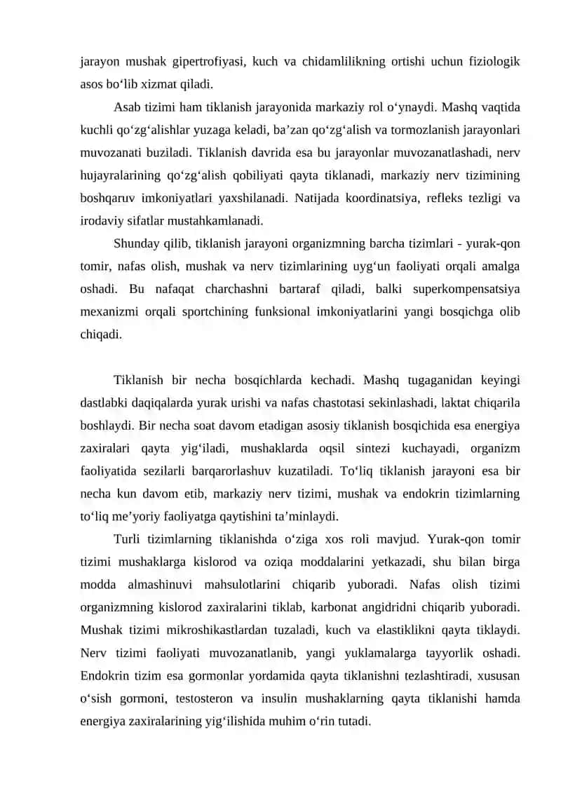 Tiklanish holati va uning fiziologik ahamiyati 2