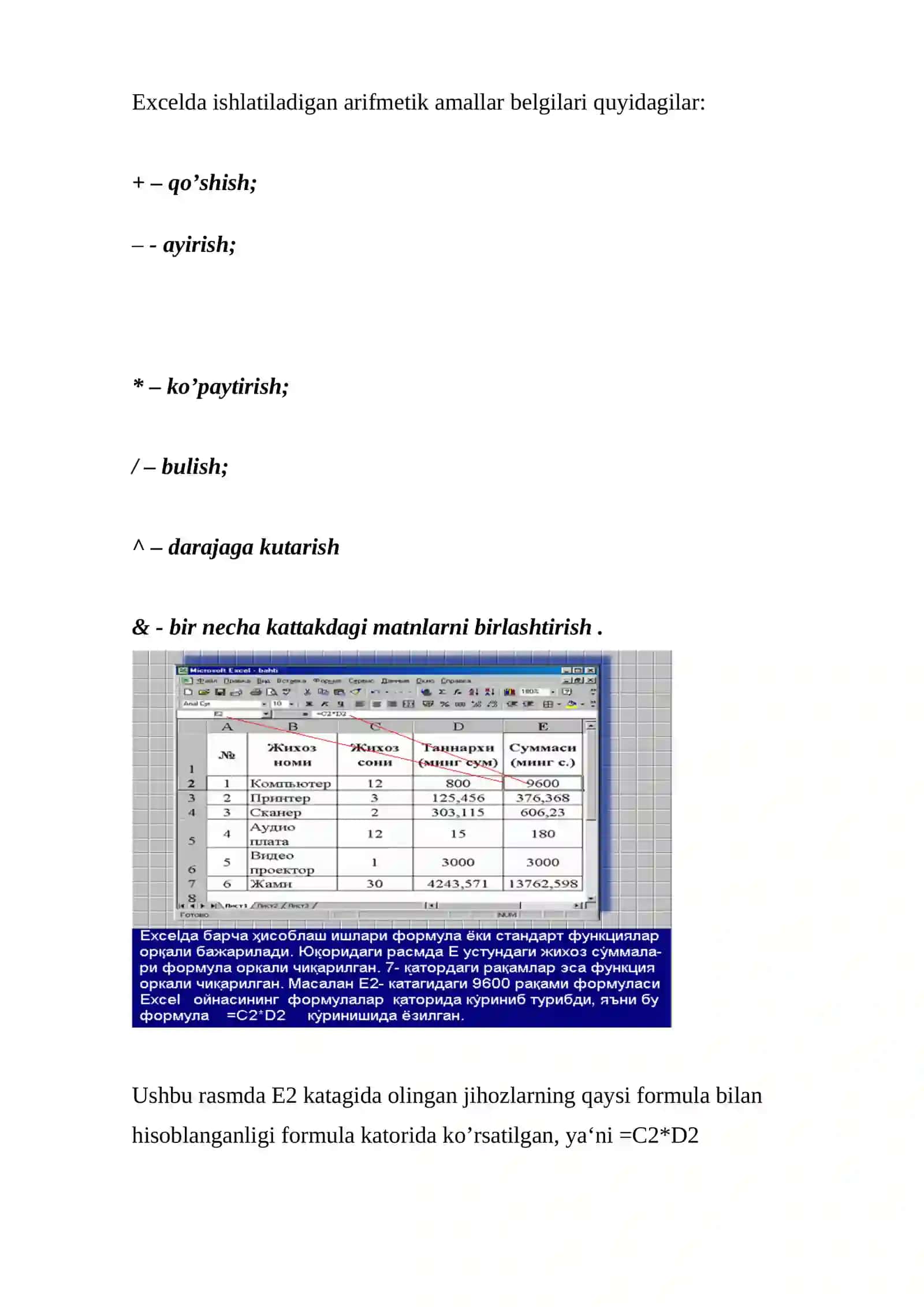 Excel elektron jadval dasturi yordamida amaliy masalalarni yechish 2