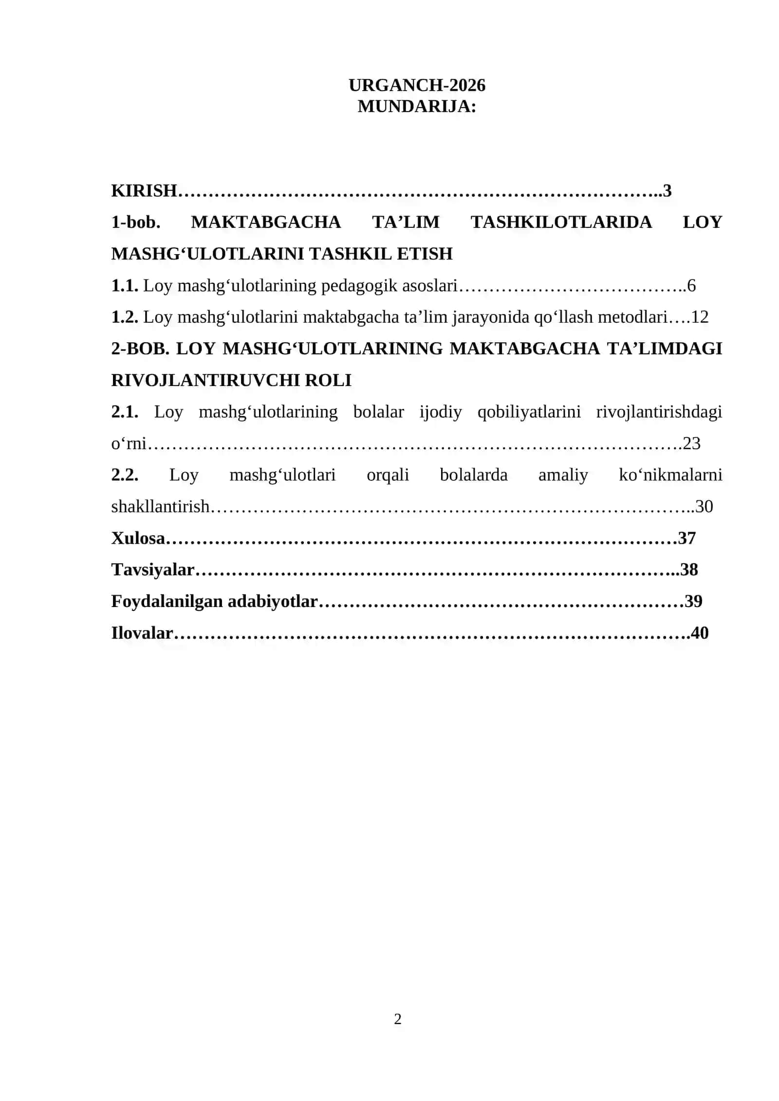 MAKTABGACHA TA'LIM TASHKILOTLARIDA LOY ISHI MASHG‘ULOTLARI 2