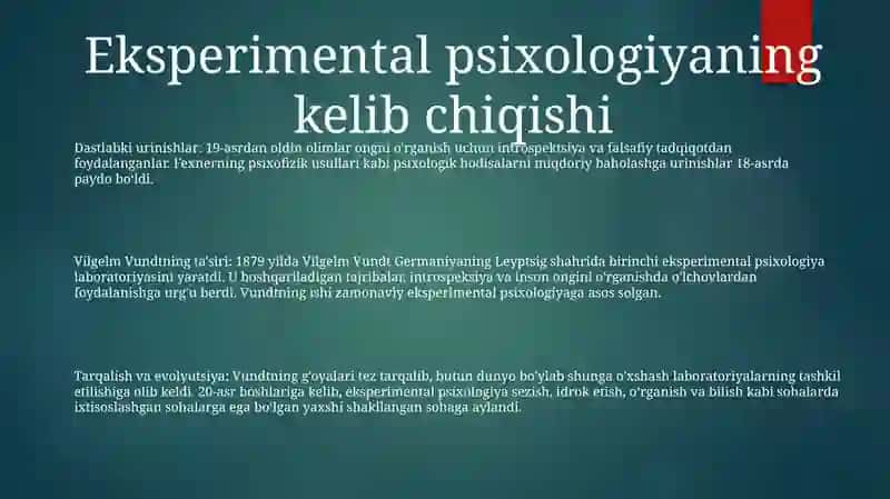 Psixologiyada Eksperimental Metodining Tarixi 2