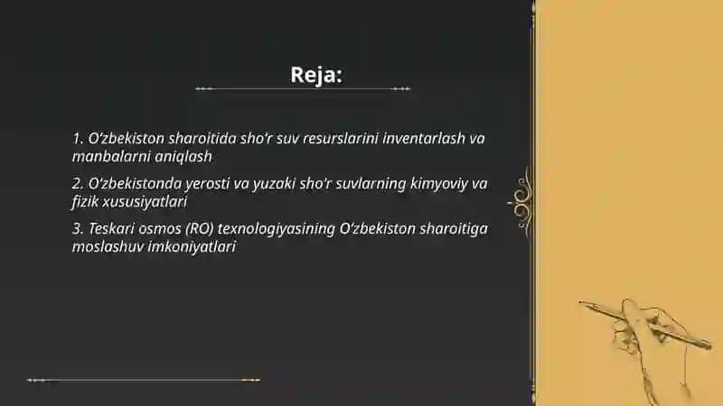 Oʻzbekiston sharoitida shoʻr suvlarni chuchuklashtirish gʻoyasini yaratish 2