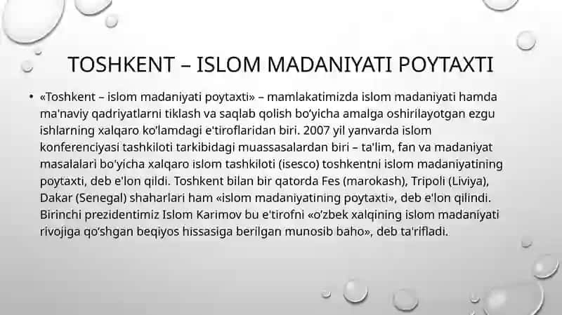 Toshkent – Islom Madaniyatining Poytaxti 2