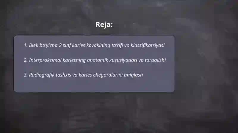 Blek boʻyicha 2 sinf karies kovaklarini tayyorlashning oʻziga xosligi 2