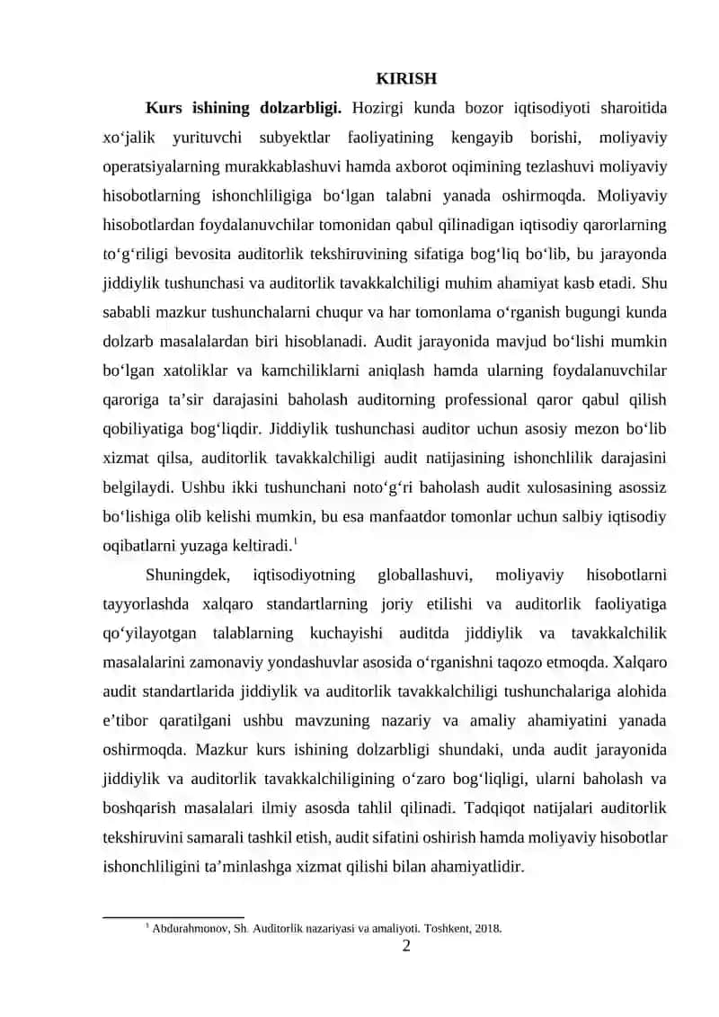 Auditda jiddiylik tushunchasi va auditorlik tavakkalchiligi 2