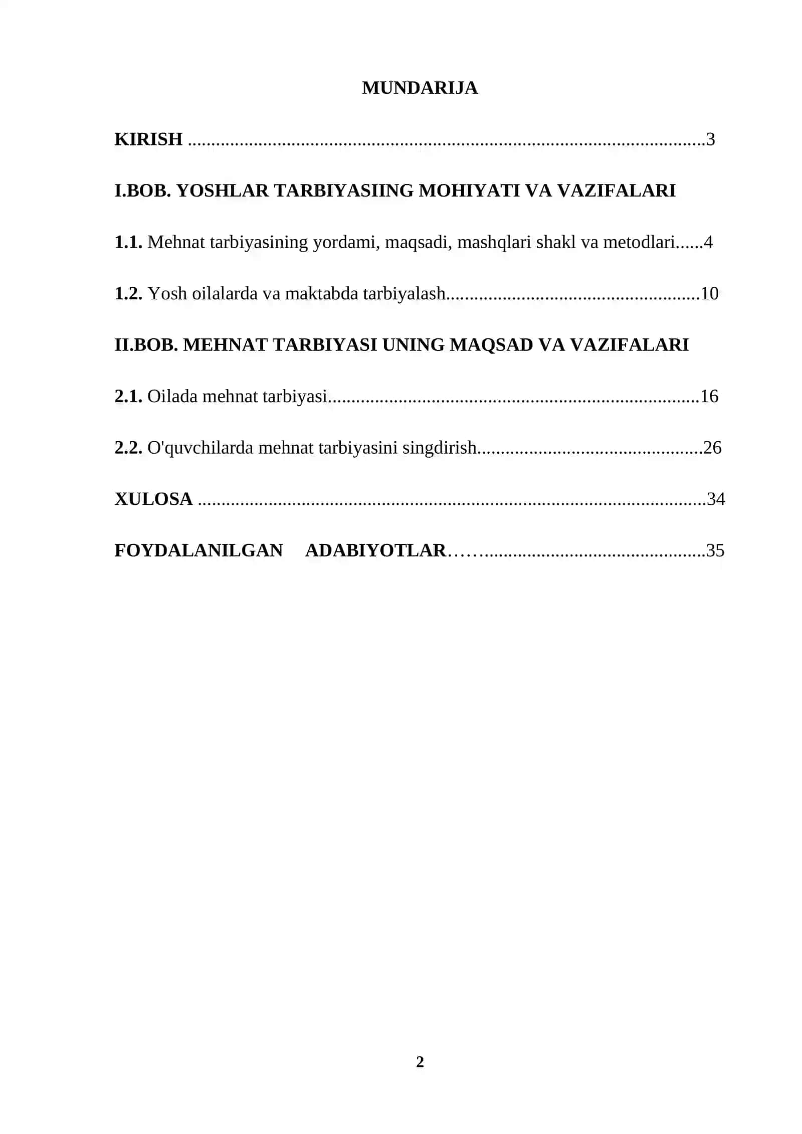 SHAXS TARBIYASIDA MEHNAT TARBIYASINING O’RNI MAVZUSIDA YOZGAN KURS ISHI 2