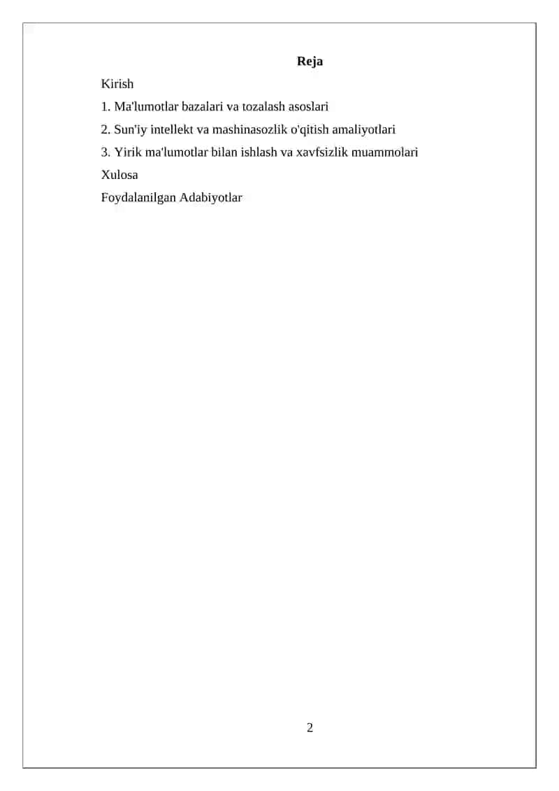 "Ma'lumotlar va axborot tahlili texnologiyalari obzor (ko'rib chiqish)" 2