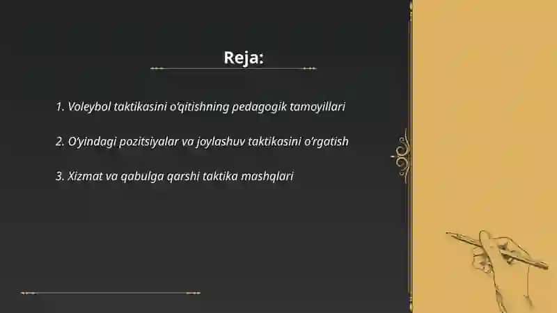 Voleybol oyinining taktikasini orgatish uslubyati 2