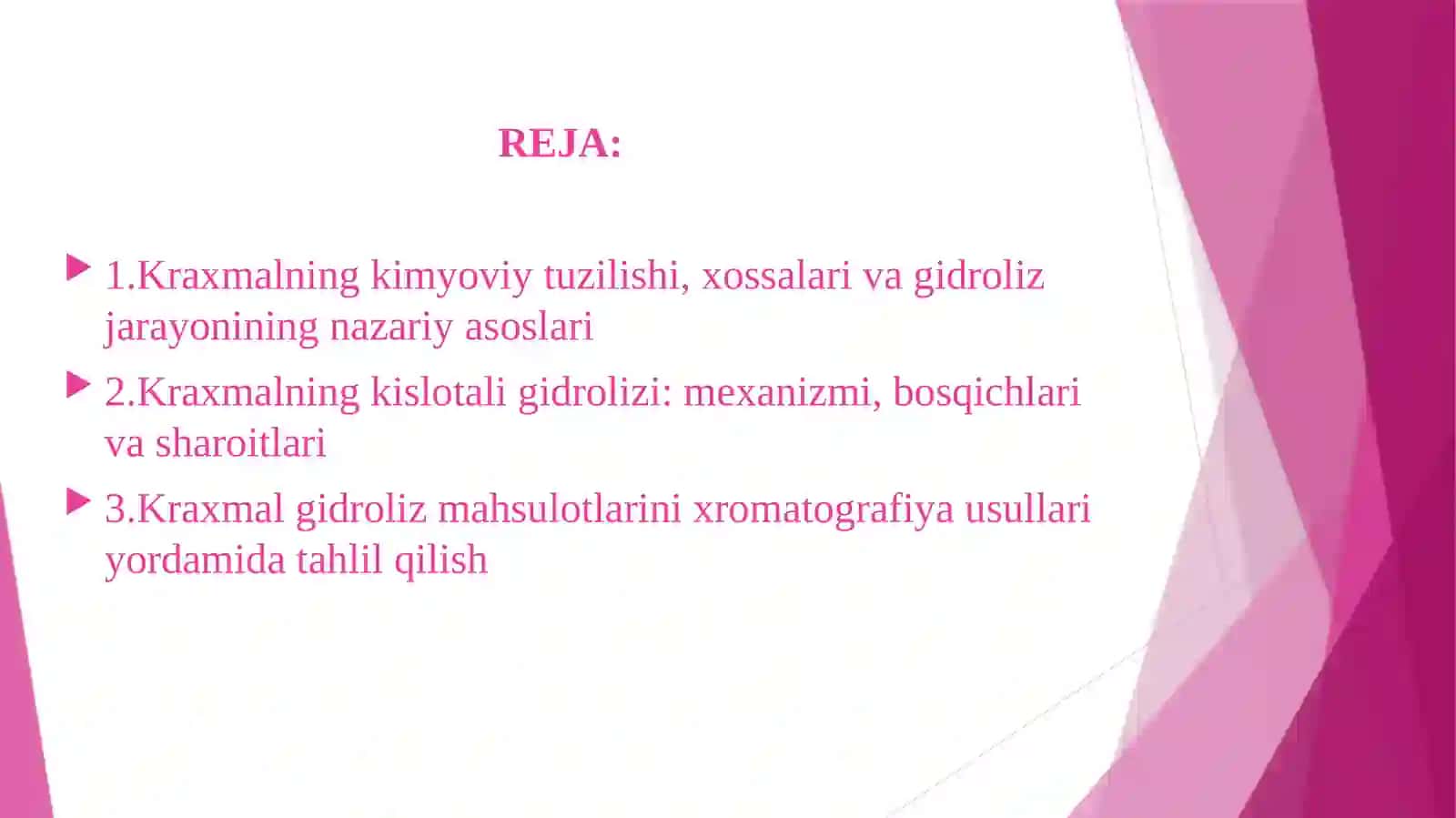 Kraxmalning kislotali gidrolizi va uning tarkibini xromatografiya yordamida o’rganish 2