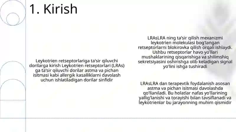 Leykotrien Retseptirlariga Ta‘Sir Etuvchi Dori Vositalari 2